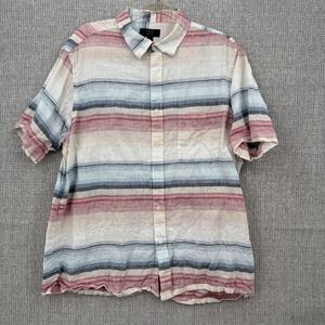 Linen Club Room Luxury Mens XL Striped Short Sleeve‎ Button Up Shirt